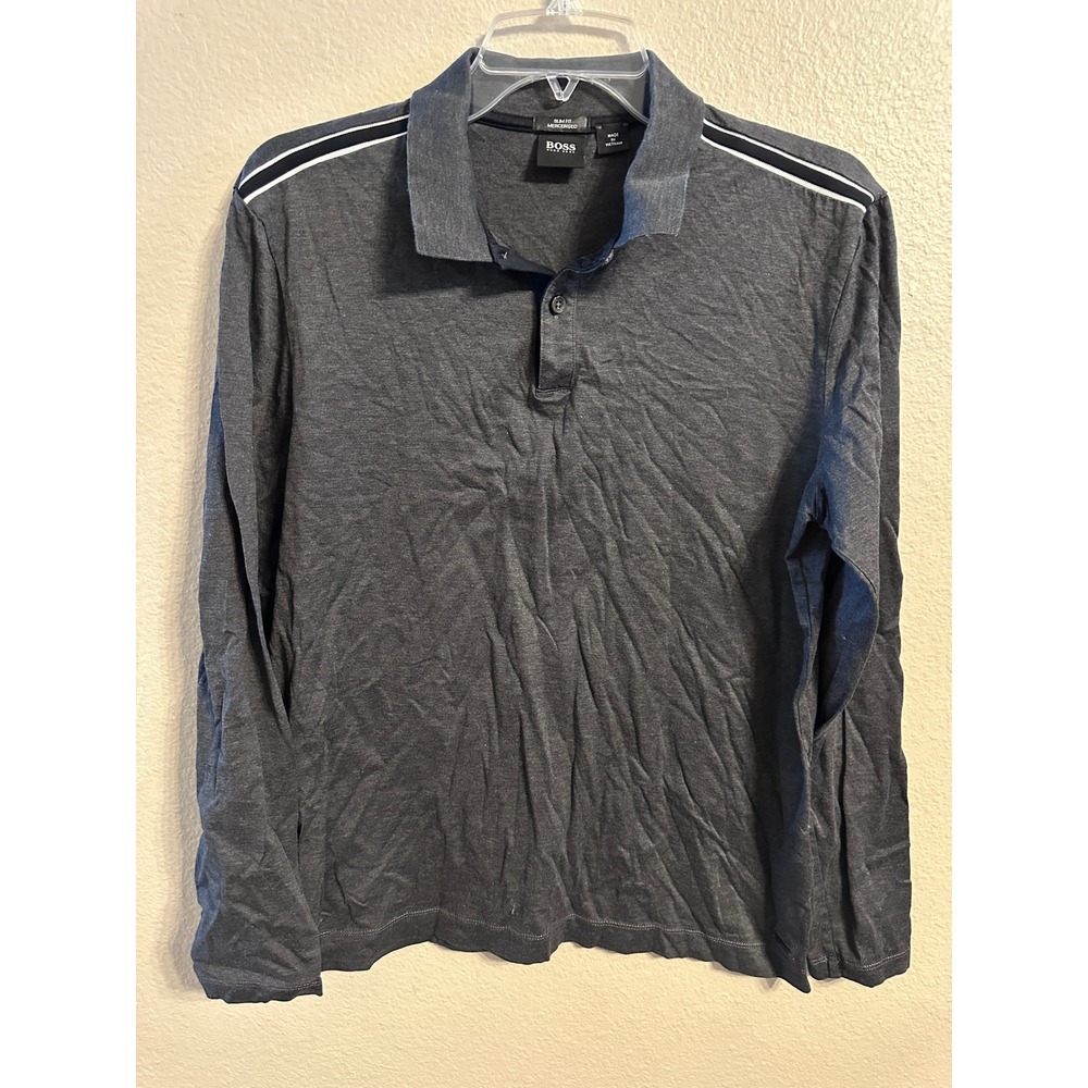 Hugo Boss Long Sleeve‎ Polo Shirt Slim Fit Mercerised Gray Mens